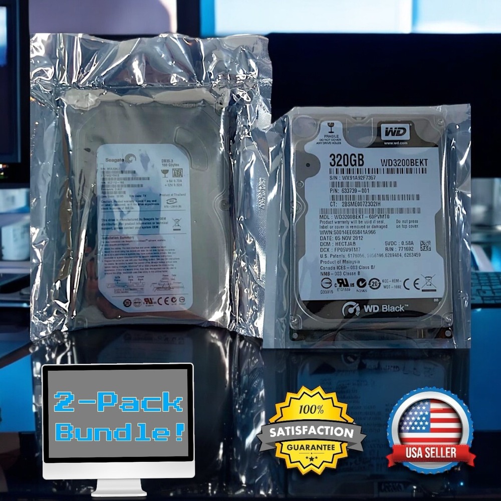 WD Black 320GB Seagate 160GB SATA Hard Drive Lot 2 HDDs Untested Parts Repair